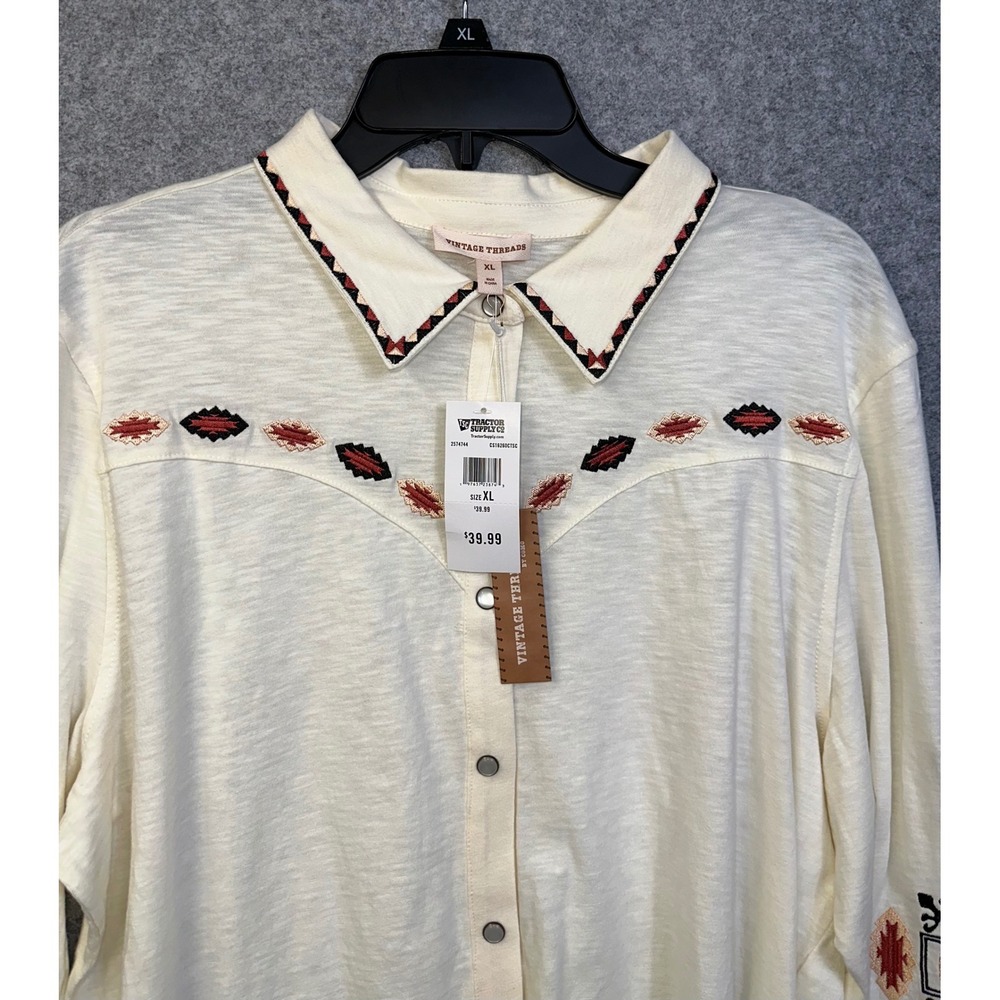 Vintage Threads Western Embroidered Snap Front Shirt Cream XL CS16260CTSC